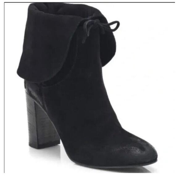 Free People Mila Heel Boot Black Suede Fold Over Made in Italy Boho size 38 - Picture 2 of 9